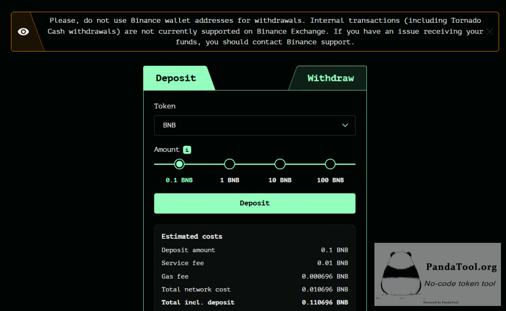 How can I mix the BNB in my wallet?